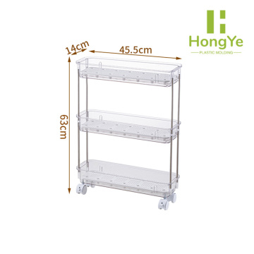 Organizador de almacenamiento con ruedas delgado y transparente de 3 niveles