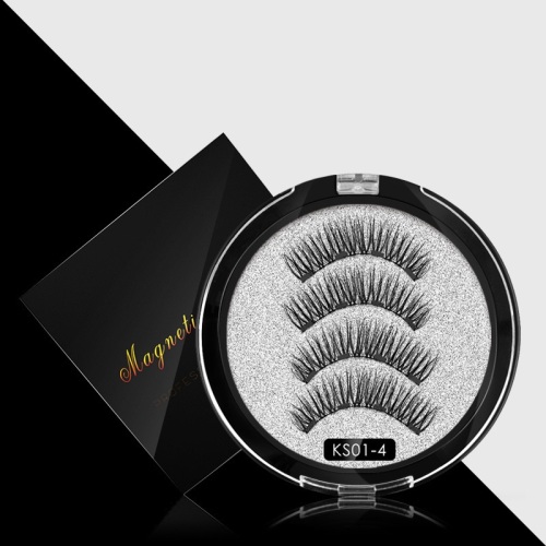 Round box magnetic false eyelashes black four magnet