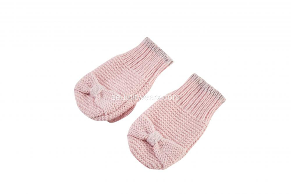 Girl's Sticked Rib Opening Bowknot Mitten Handskar