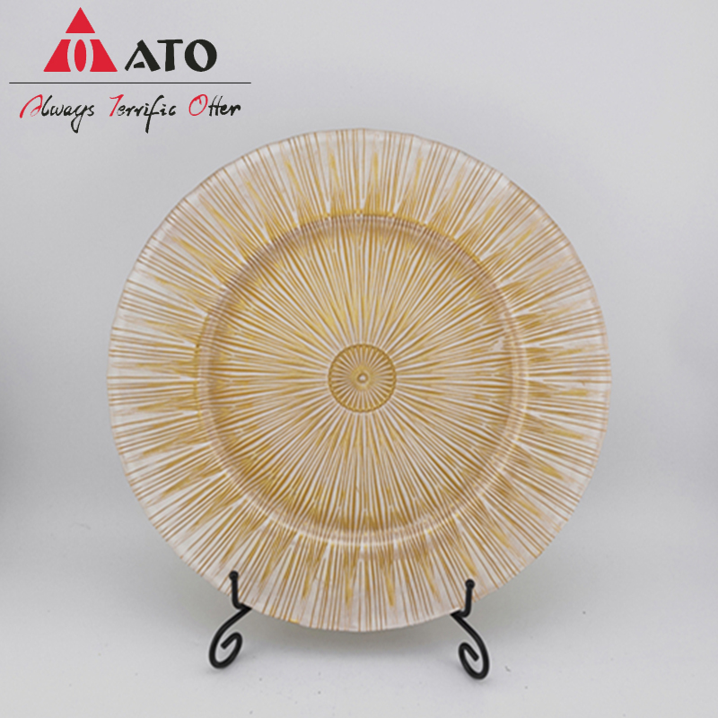 ATO Grade Beaded dinner Glass gold charger plate