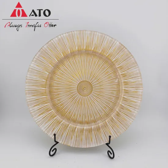 ATO Grade Beaded dinner Glass gold charger plate
