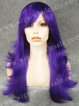 Synthetic lace front wig cap purple straight long halloween costumes wigs N10-3700L