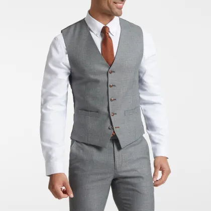 Gray Slim Textured Wool 3 Piece Suit for Men - Formal Wedding Groom Business attire