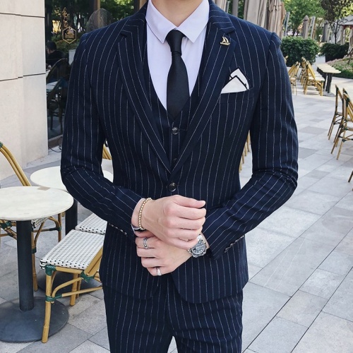 Elegant Men's Striped TR Fabric Three Piece Set