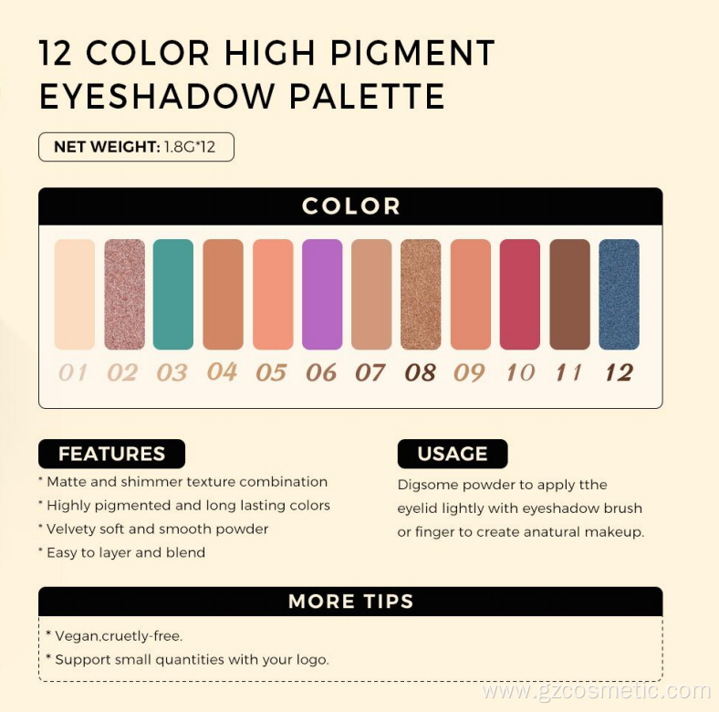 No LOGO 12 Color eyeshadow palettes custom private label maquiagem makeup eyeshadow palette