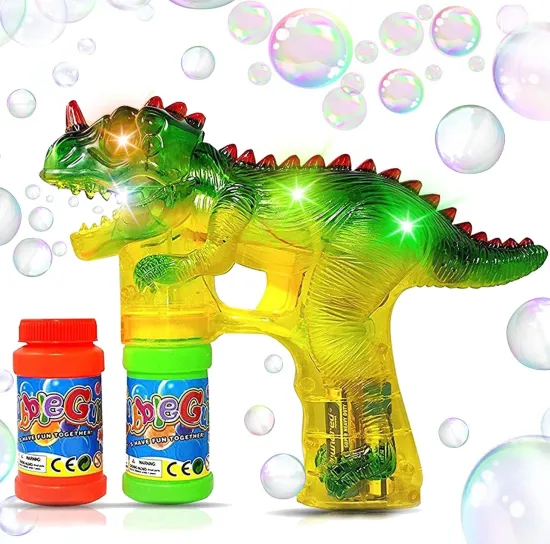 Multifunctional Toy Dinosaur Bubble Gun with LED Flashlight, Sound Effects, and Soapy Water