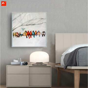 Colorful Birds Oil Painting with Frame for Decoration