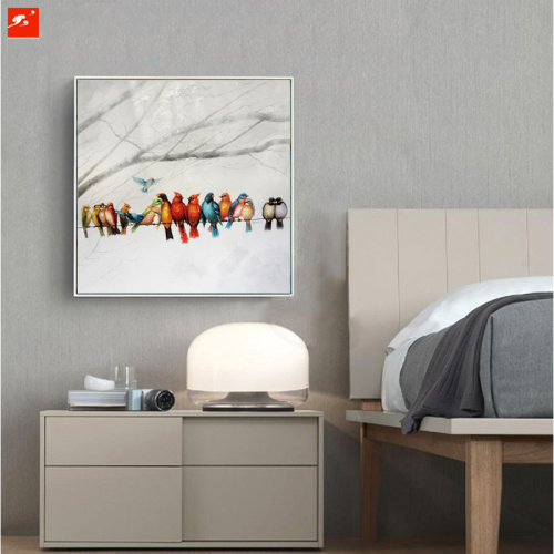 Colorful Birds Oil Painting with Frame for Decoration