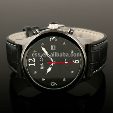 Gents Generous Black Dial Leather Strap Quartz Wrist Watch WM296