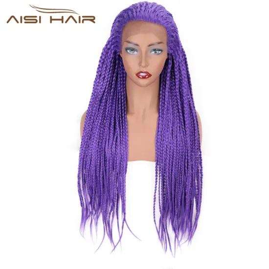 Aisi Hair Synthetic Lace Front Braided Long Wigs Heat Resistant Fiber Purple Lace Front Braids Wigs for African Amerian