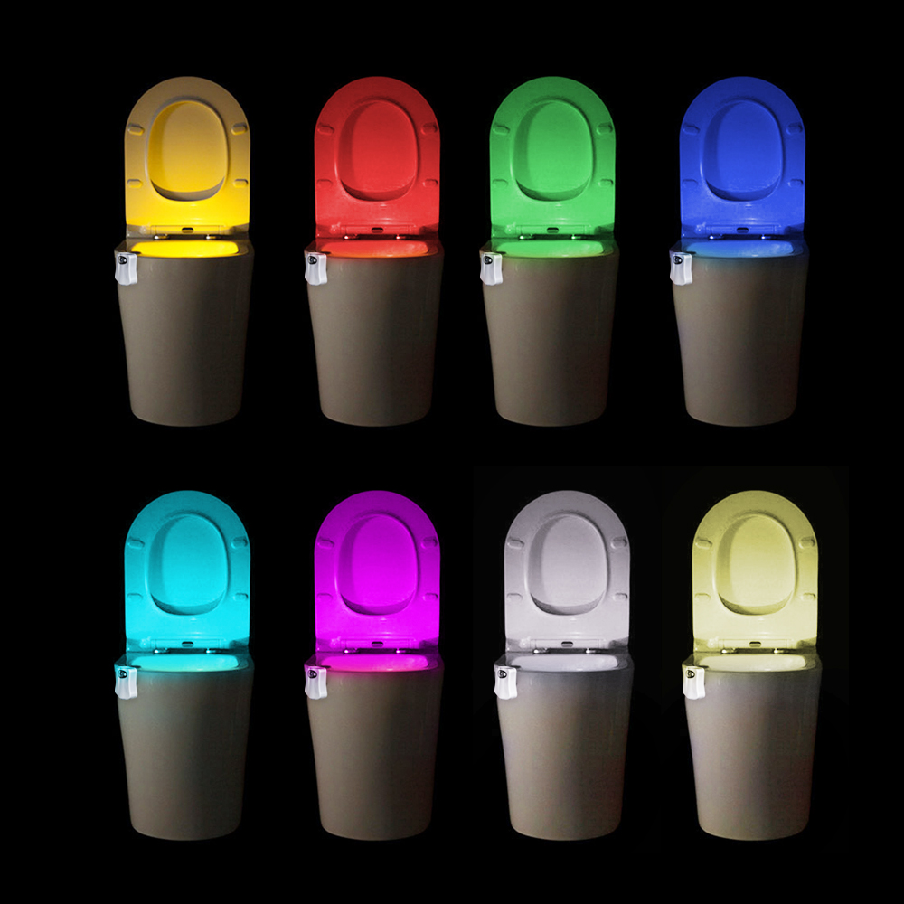 Motion Sensor Toilet Night Light AAA Battery Powered 8 Colors Toilet Bowl Backlight Body Motion Activated WC Light for Bathroom