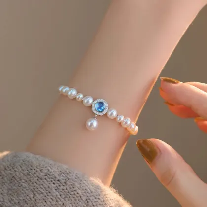 Aquamarine Pearl Girly Bracelet High End Luxury Bracelet