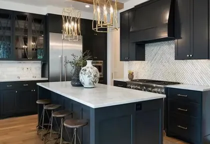 Marbled waterfall benchtops kitchen island bathroom cabinet