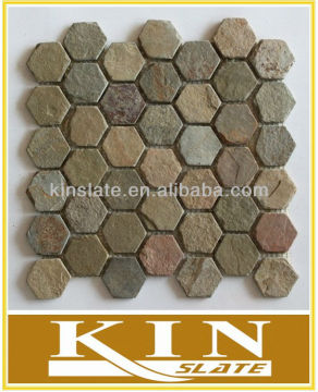 Natural Stone Wall Cover Colored Hexagon Mosaic Tile