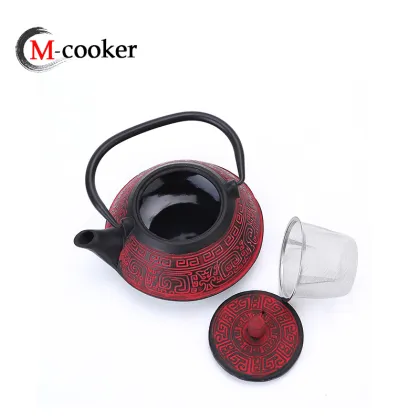 2023 Chinese Style Enamel Cast Iron Red Tea Kettle Teapot Sets