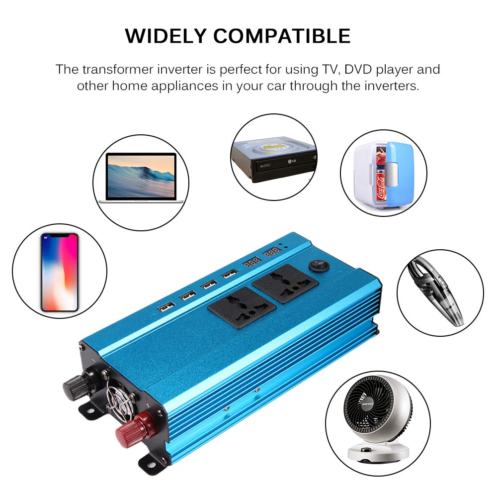 6 Slots Car Inverter Solar Inverter 5000W Converter Transformer 4 USB Power Inverter Pure Sine Wave Home Car Accessories