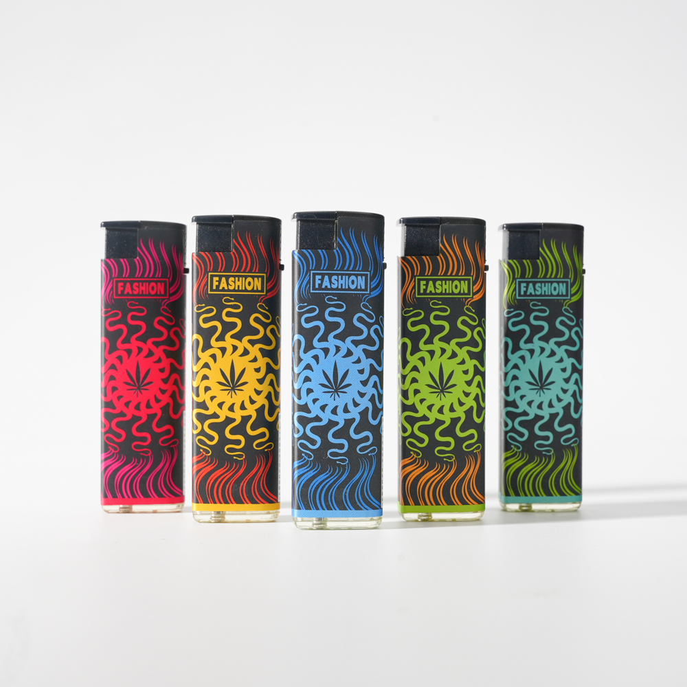 Jet Flame Leaf Pattern Refillable Lighter with Wrapper