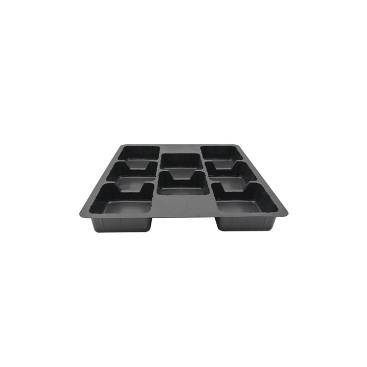 Vacuum formed black plastic blister food tray