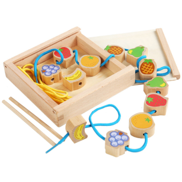 Fine Motor Skill Development: Wooden Fruit String Game and Bead Lacing Toy for Educational Children's Play