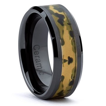 Anillo de cerámica negro de 8 mm de alta calidad con patrones de camuflaje - joyas de moda al por mayor