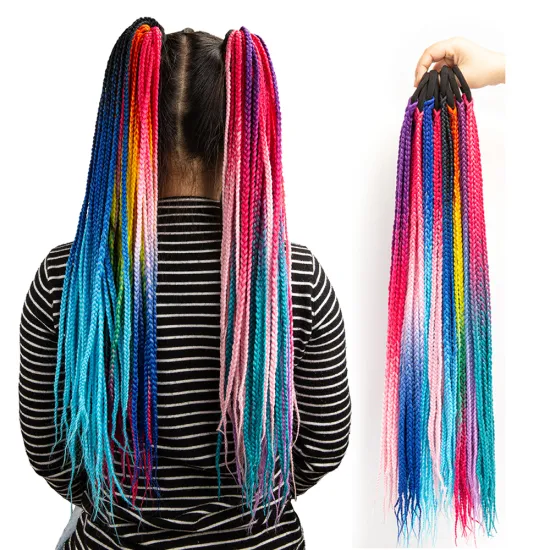 Rainbow Ponytail Hairpiece With Rubber Band Hair Ring 24 inch Crochet Braid Synthetic Hair Ponytail Hair Extension