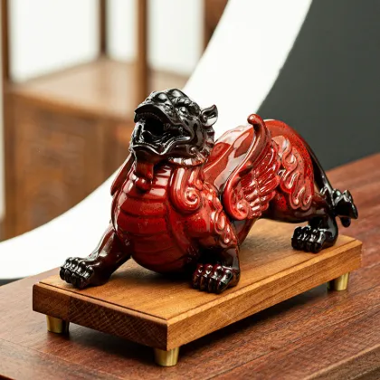 Ceramic Pi Xiu Ornaments for Fengshui Money Drawing - Pair for Living Room or Office Decor