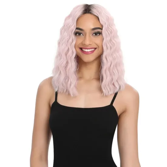 Synthetic Lace Wig 13.5 Inch Pink Color Water Wave High Heat Resistant Fiber Open Cap Sweet Bob Rachel Synthetic hair wigs