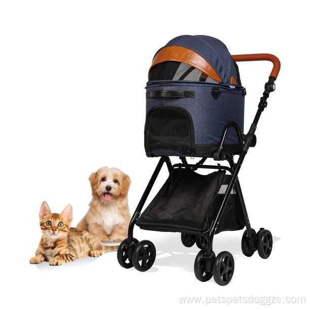 Luxury Folding Pet Stroller Dogs Cats Adjustable Handlebar