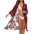 Cardigan de renda feminina Floral Long Open Kimono