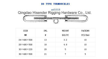 Turnbuckle D-D Type, Zinc Plated Drawing, Dimensions