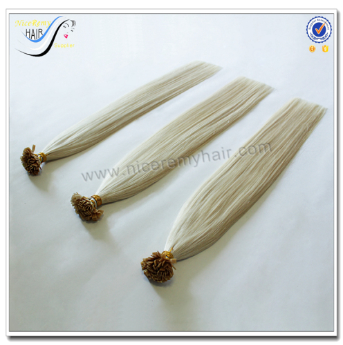 Wholesale russian style silky straight 100% virgin human hair white color flat tiop hair extension