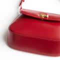 Vivid Red Hand-Rubbed Grain Box Leather Shoulder Bag
