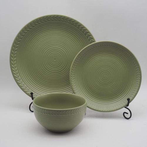 Ensemble de dîner en céramique verte en verré, ensembles de vaisselle de pierre de pierre, ensemble de vaisselle en couleur le plus populaire