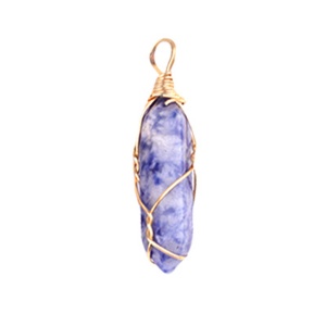 Sodalite Hexagonal Pointed( 8x32mm) Pendant Wrapped Gold Wire for DIY Making Jewelry