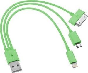 3-in-1 Green Usb Cell Phone Data Cables 8 Pin For Apple Iphone 5 / 5s