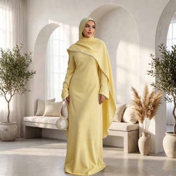 Bescheidenes langes Cape-Abaya-Kleid mit Perlenbesatz
