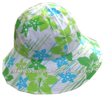 Beautiful lady bucket hat with large brim and green flower printing
