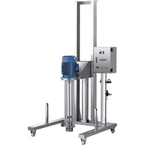 Homogeneizador de elevación neumática móvil de laboratorio.