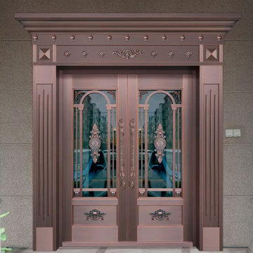Porte d'entrée en verre double cuivre pour l'entrée de la maison