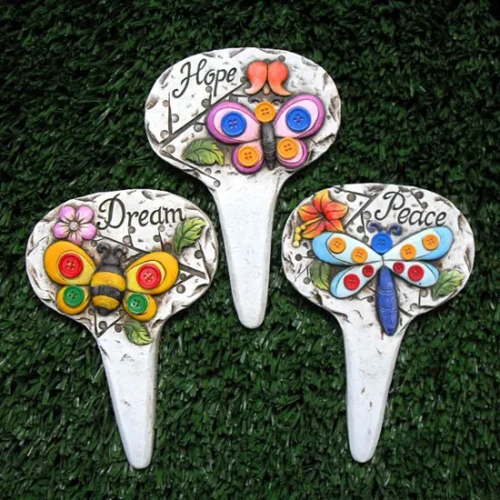 Hand fan style garden decor with animal and flowers resin stone