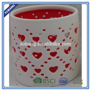 heart hollow design ceramic candle holder for home decoration