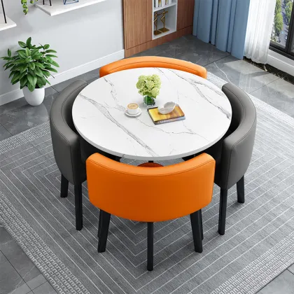 Nordic Simple Modern Rock Slab Round Dining Table Set