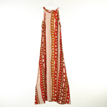 Chain Pattern Print Viscose Crepe Long Dress