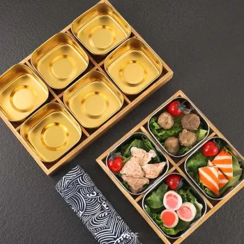 Korean Style Stainless Steel Sauce Rack and Serving Plate Set for Hot Pot & BBQ