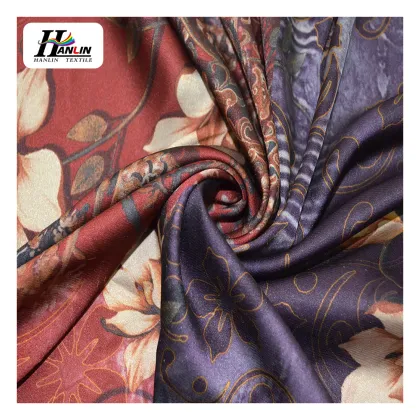 Wholesale Brown Digital Printed Armani Silk Stretch Satin Fabric for Dress