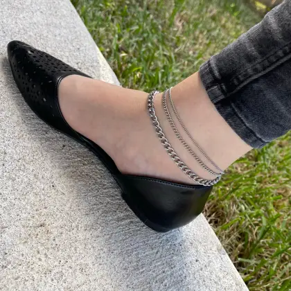 Ins Style Silver Plated Stainless Steel Miami Cuban Chain Anklet and Bracelet for Unisex