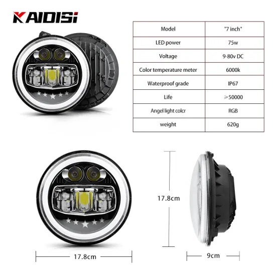 7Inch RGB LED Headlight Kit for Off-Road Vehicles: JK, CK, with 75W Amber Round Driving Lights