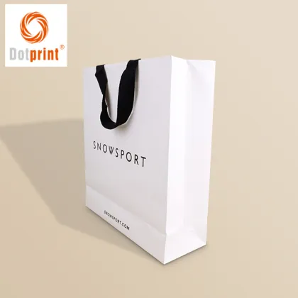 Wholesale Custom Gold Foil Logo Art Paper Gift Bags with Ribbon Handle