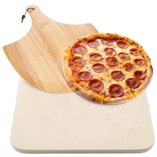 Hot Sell Bamboo Pizza Peel Paddle and Stone Pan Set for BBQ Grills