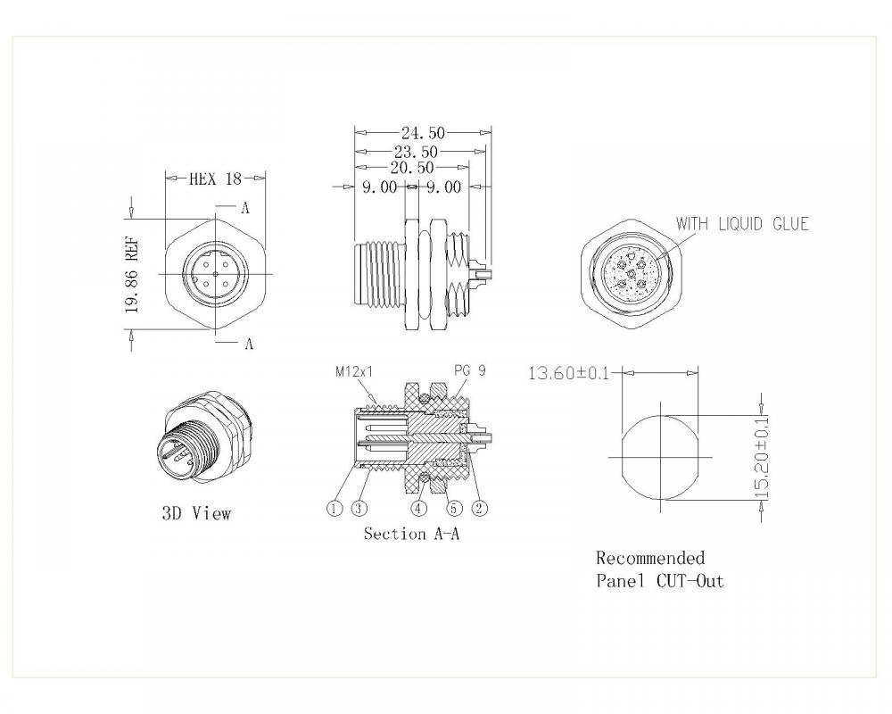 Männlicher Lock zurück PG9 D-Code-Löttyp